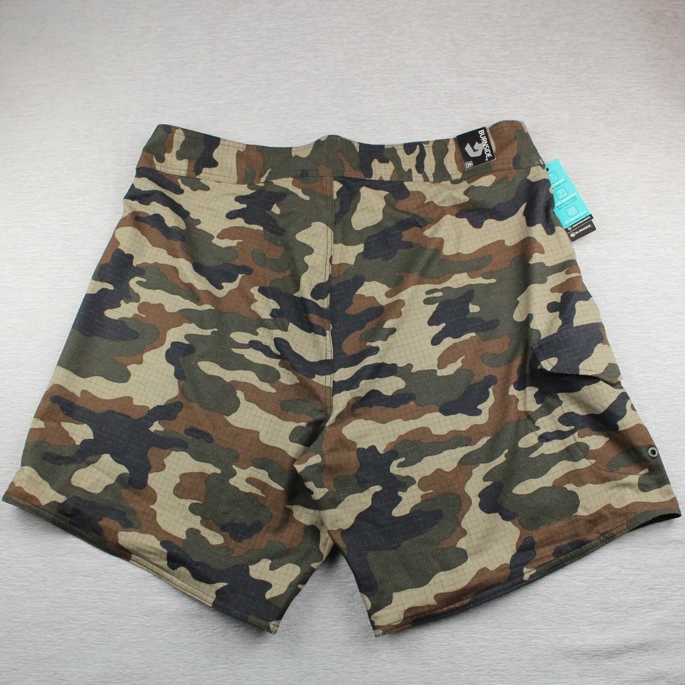 Burnside Board Shorts Mens 38 Green Camouflage Dobby 8.5" Polyester Stretch NEW - Picture 4 of 8